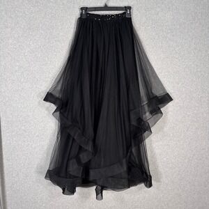 Mesh Tulle Tiered Ruffle Tutu Midi Skirt XS Sequin Whimsigoth Fairy Grunge